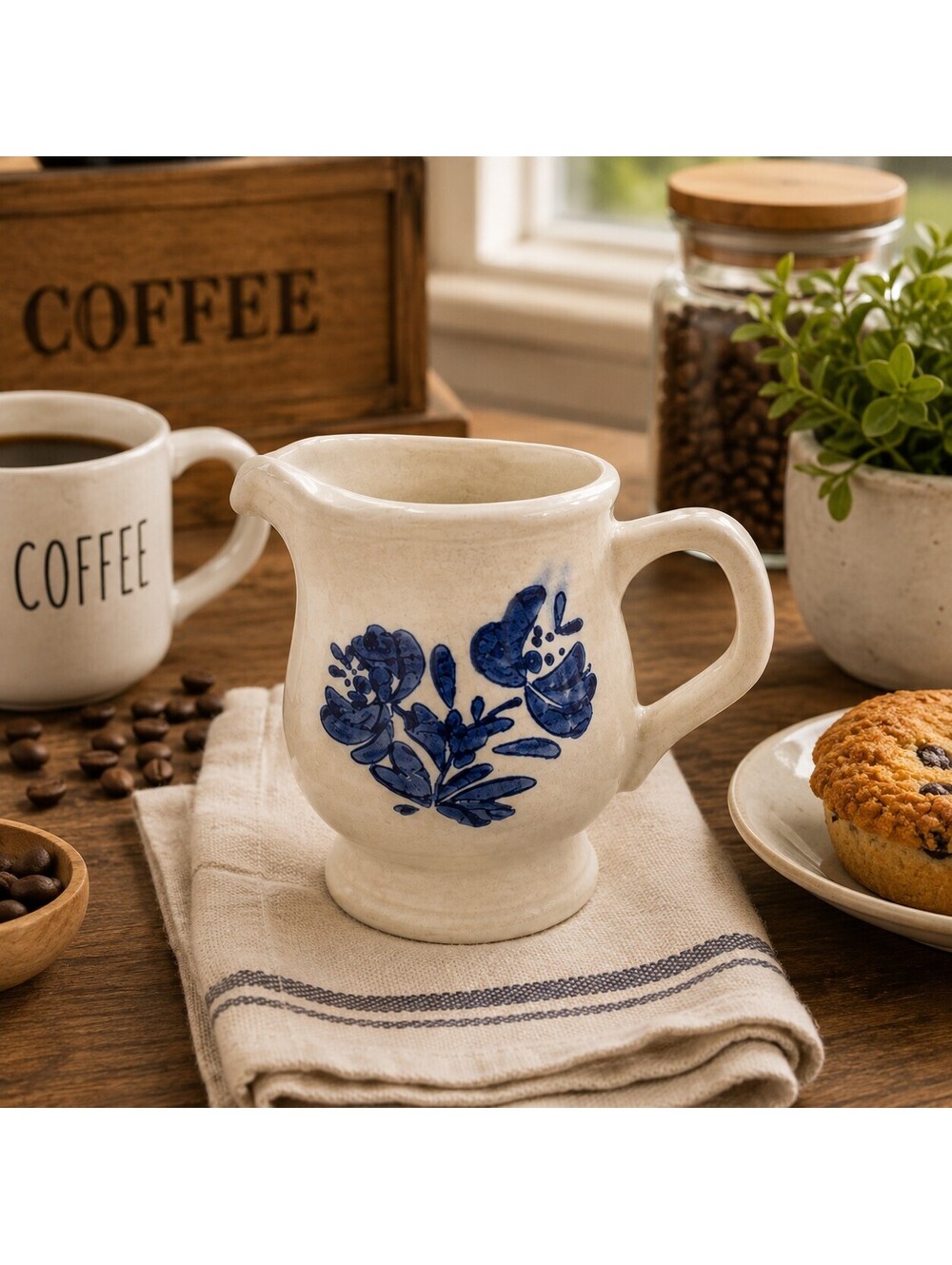 Vintage Cream and Blue Pfaltzgraff Yorktowne Stoneware Creamer